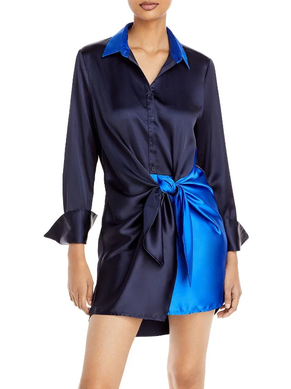 Take Advantage Womens Satin Colorblock Wrap Dress
