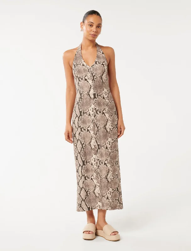 Discount Deals Hailey Halter V-Neck Midi Dress