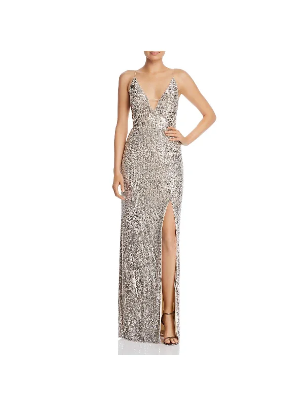While Supplies Last Womens Sequined Criss-Cross Back Evening Dress