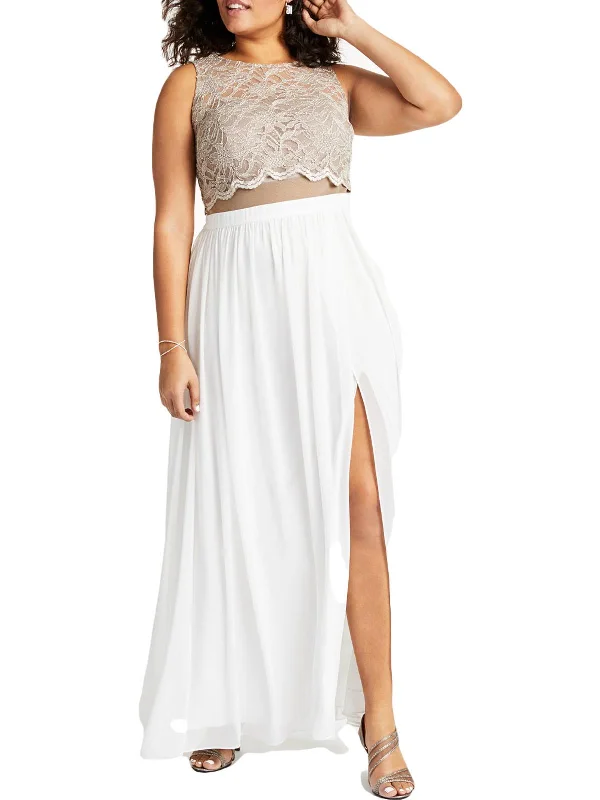 Price Reduction Plus Womens Lace Top Glitter Evening Dress