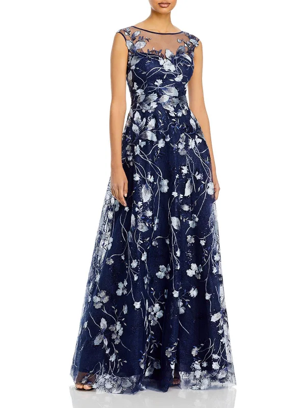 Bargain Bin Womens Embroidered Maxi Evening Dress