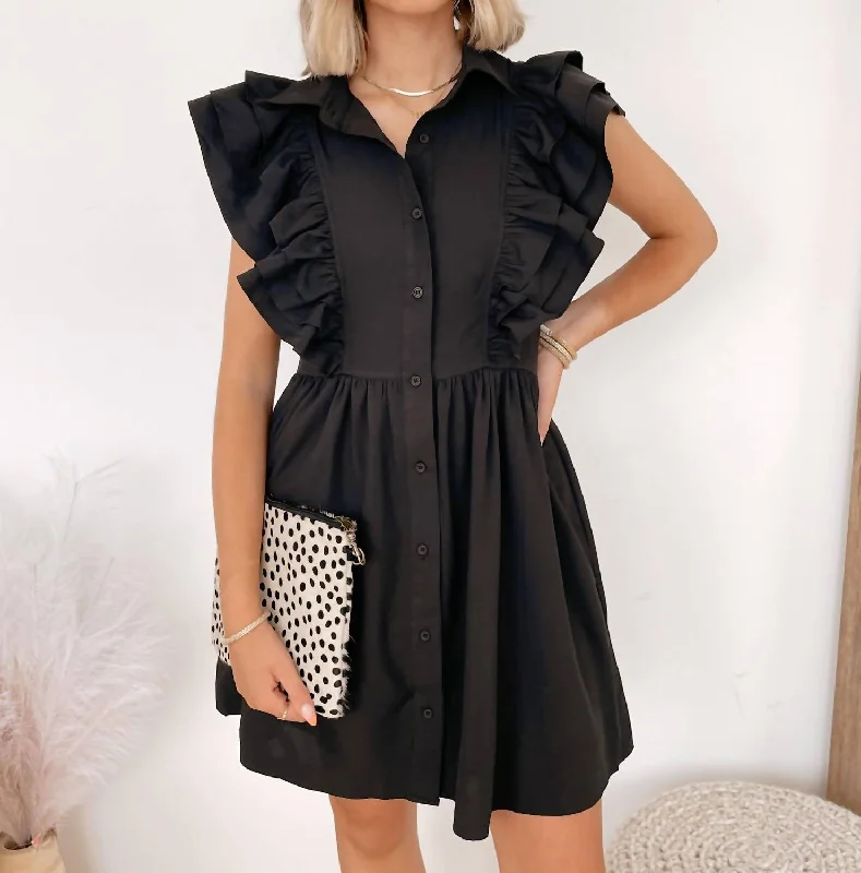 Take Advantage Ellison Ruffle Sleeve Dress in Black