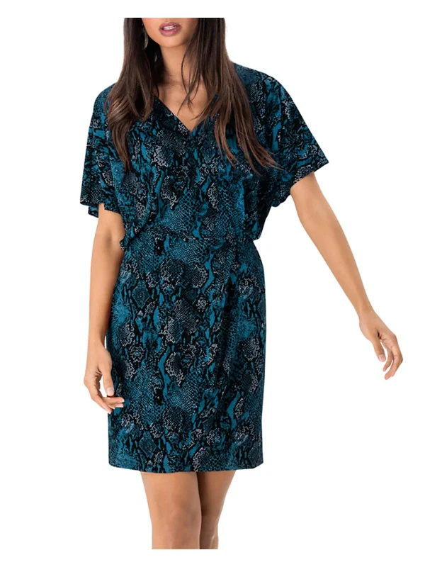 Steals and Deals Ruby Womens Snake Print V-Neck Mini Dress