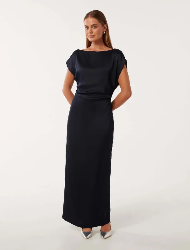 Act Now Ella Draped Satin Midi Dress