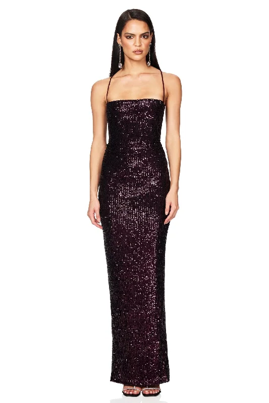 Deal Dash Nookie Lumina Lace Back Gown - Berry
