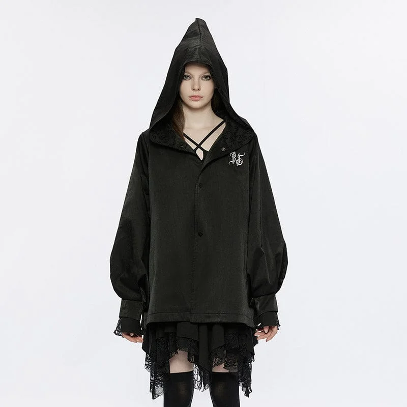 Best Deals Women's Punk Puff Sleeved Wizard Hood Coat with Belt