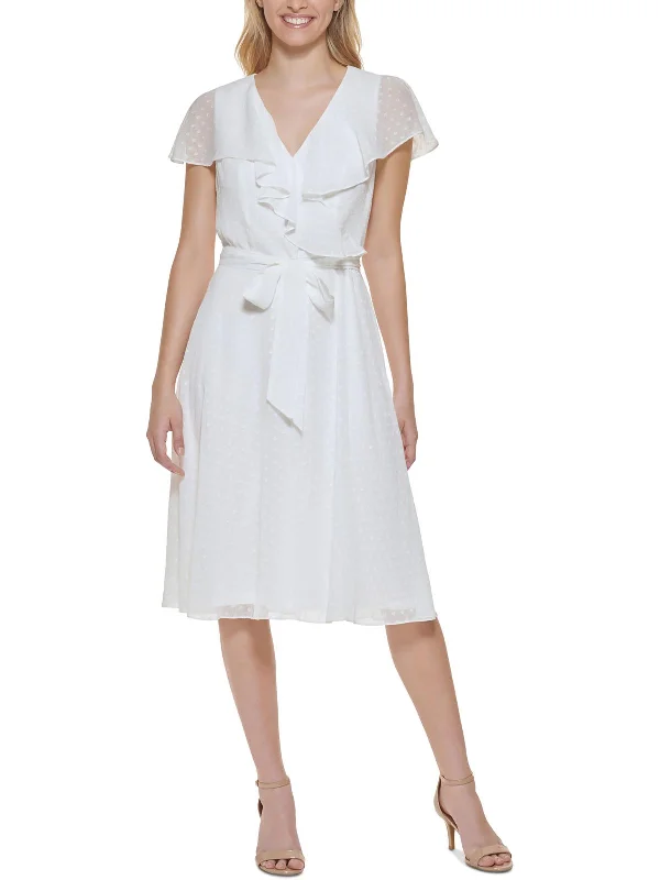 Stock Clearance Womens Flutter Sleeve Knee Fit & Flare Dress