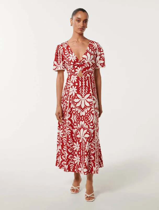 Online Exclusive Marbella Petite Printed Trim Midi Dress