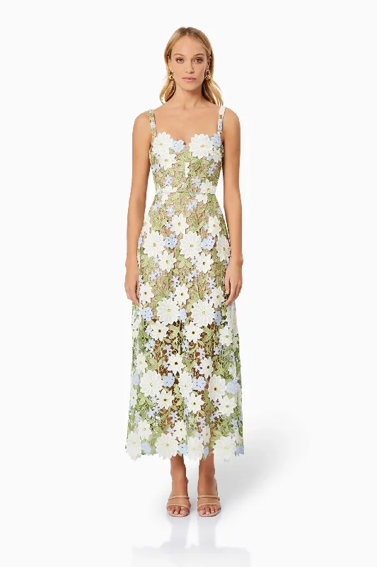 Overstock Flora Lace Midi Dress - Green Multi